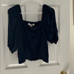 LOFT Dark Blue Smocked Blouse